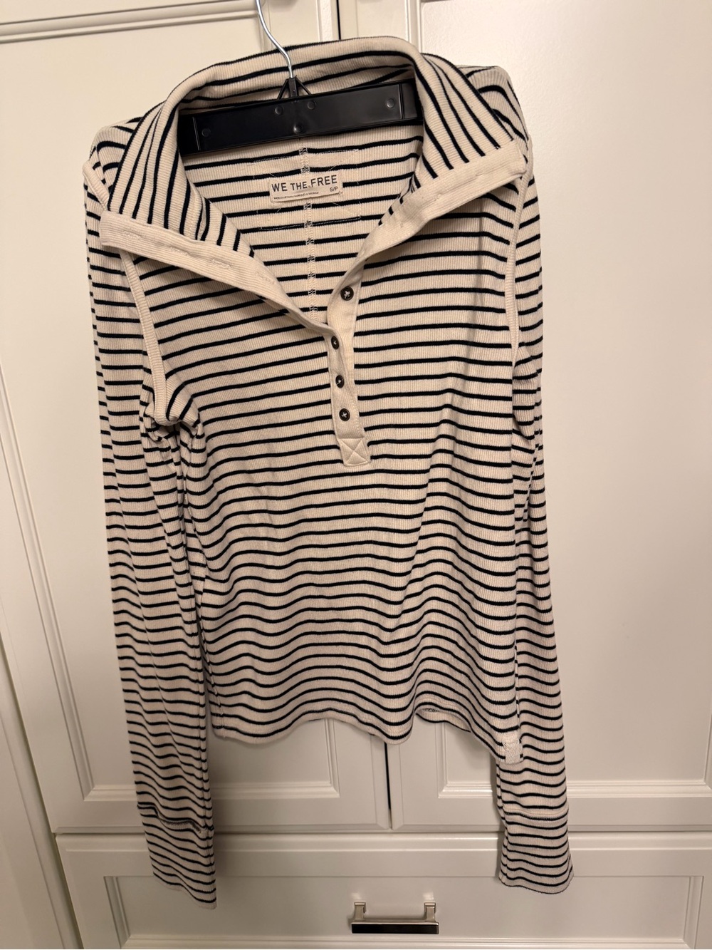Free People soft black striped Henley, size Small - Picture 6 of 9